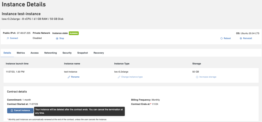 Managing Public Cloud instance details - Knowledge Base - Leaseweb