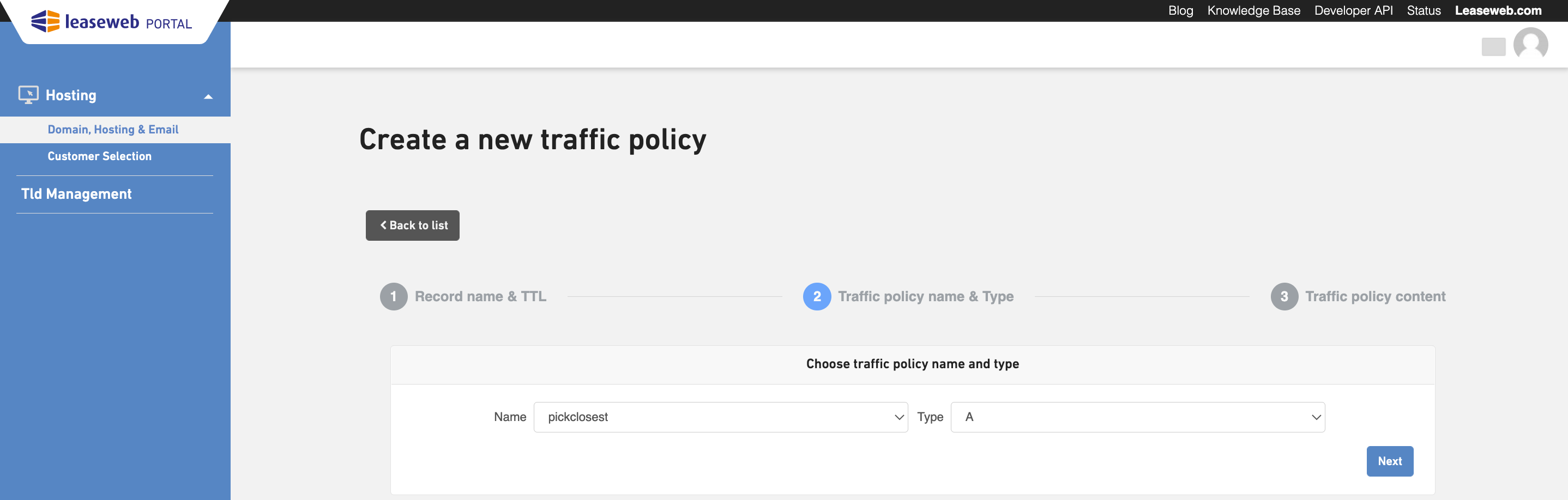 select dns record type new traffic policy