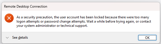 administrator lockout error