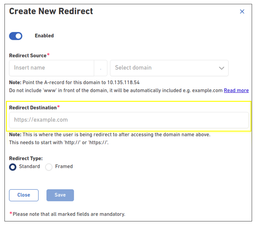 Redirecting Domain Name 6 create redirect destination 1