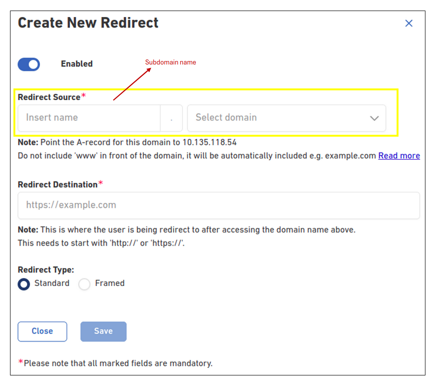 Redirecting Domain Name 5 create redirect source 1