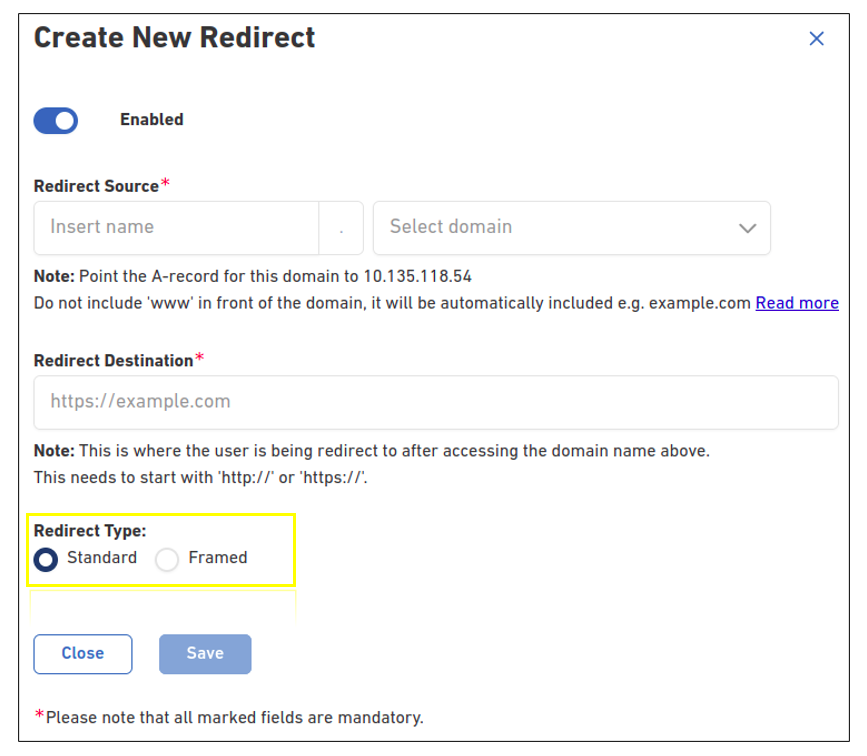 Redirecting Domain Name 7 create redirect type