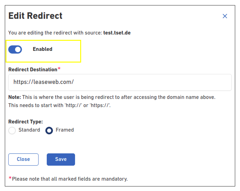 Redirecting Domain Name 31 edit redirect status