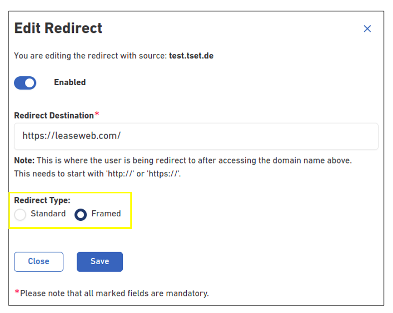 Redirecting Domain Name 26 edit redirect type