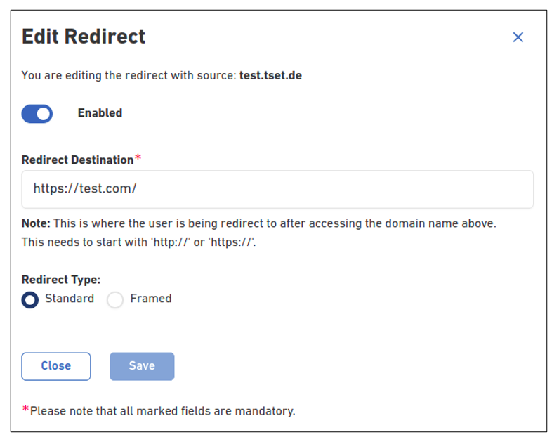 Redirecting Domain Name 20 redirect edit page