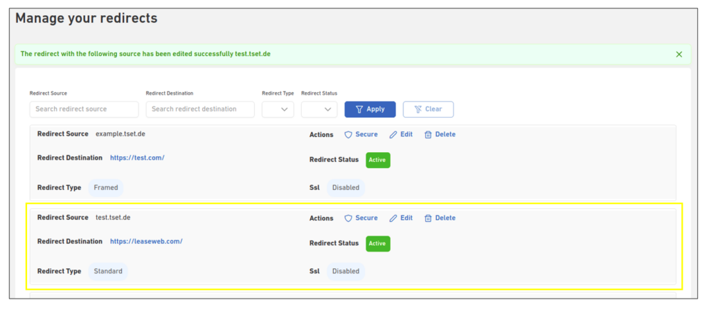 Redirecting Domain Name 22 redirect edit source success