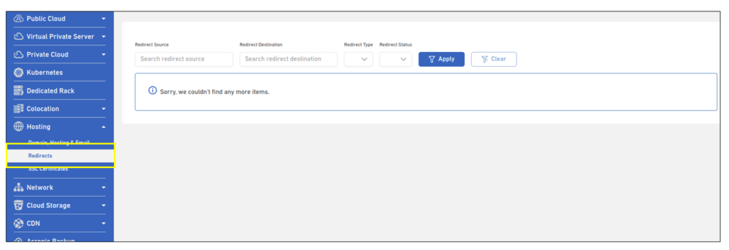 Redirecting Domain Name 1 redirect menu 1