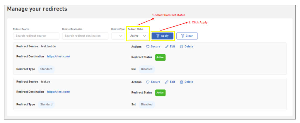 Redirecting Domain Name 17 redirect search status