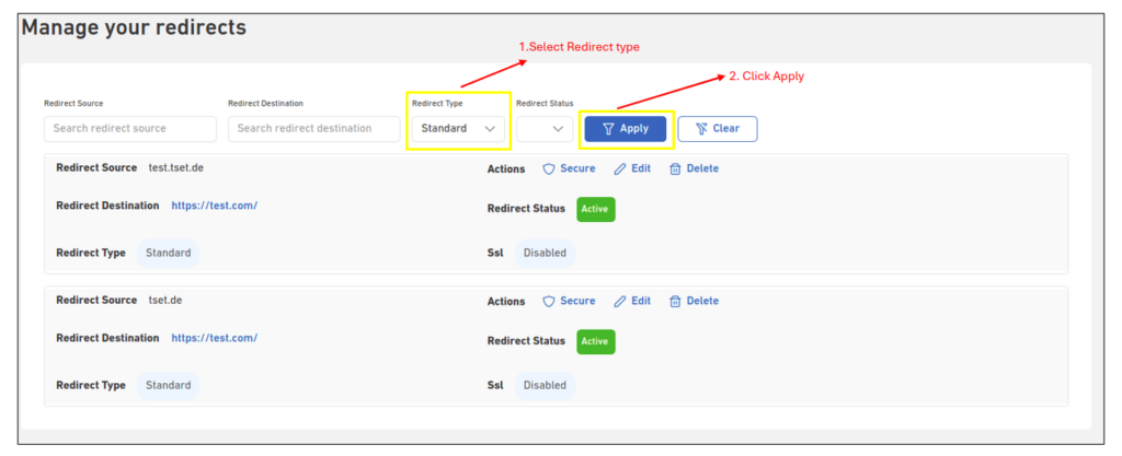 Redirecting Domain Name 16 redirect search type