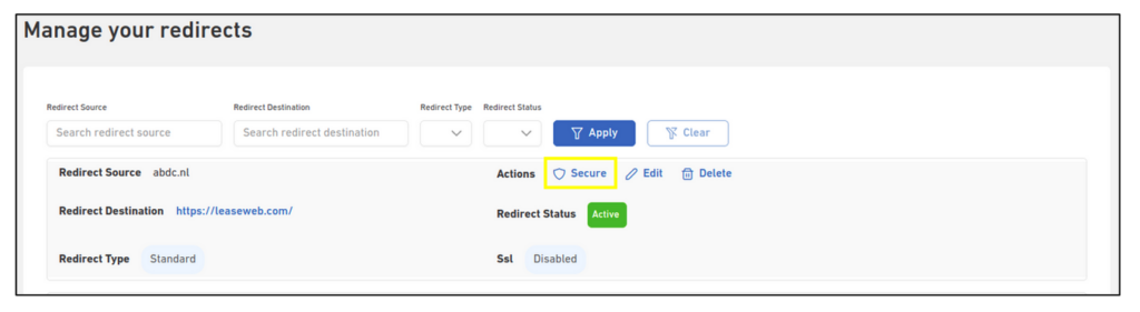 Redirecting Domain Name 37 secure redirect button 2